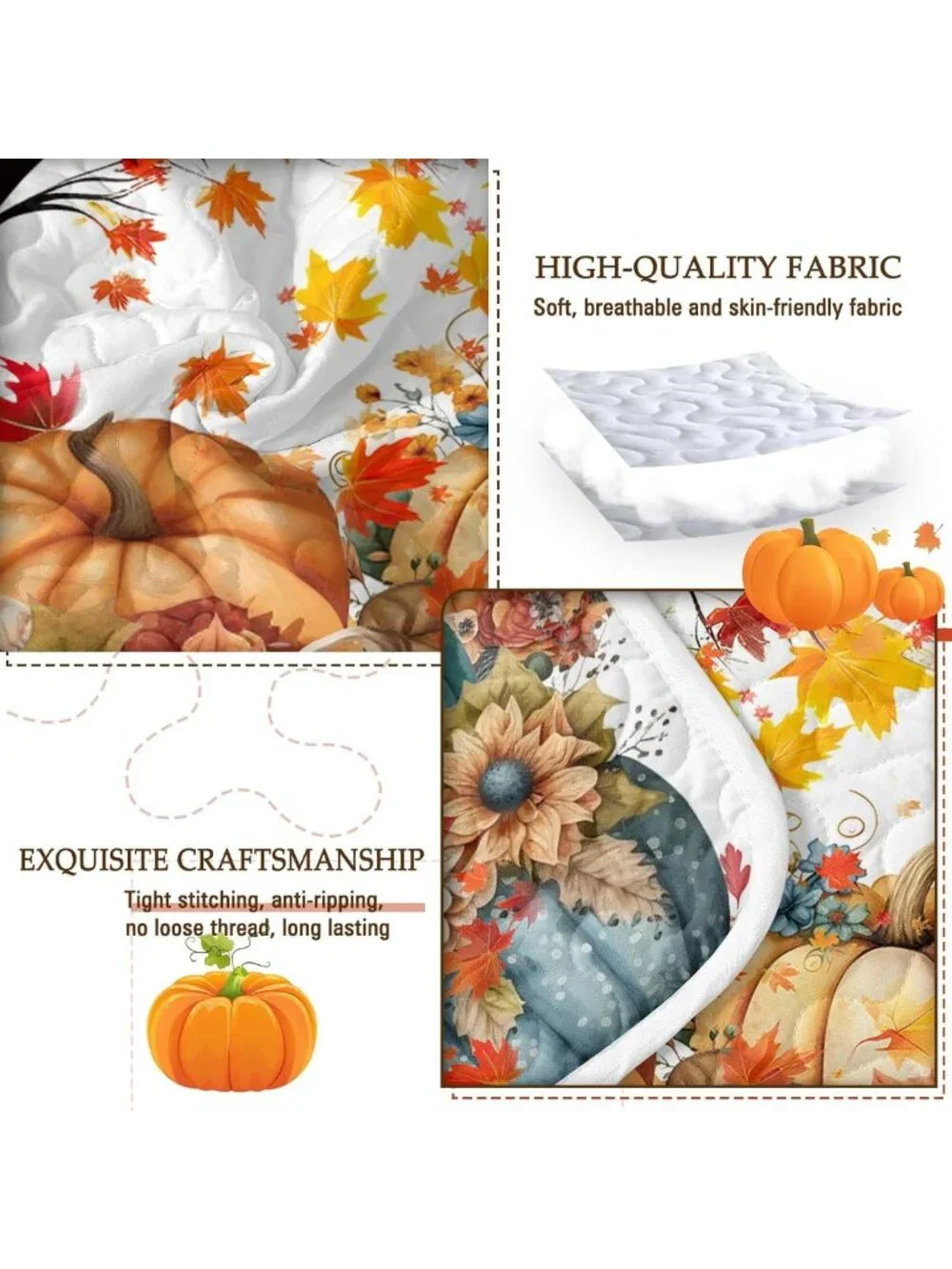 Colorful Pumpkin King Quilt - Halloween & Fall Blue Bedding Set for Cozy Decor